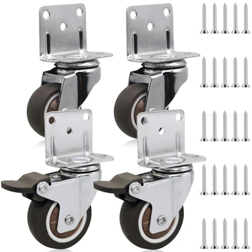 4 ruedas para muebles, ruedas giratorias de goma en forma de L de 50 mm con freno, ruedas giratorias de 360 °, carga pesada, capacidad de carga de 100 kg, fijación lateral para muebles para cama,