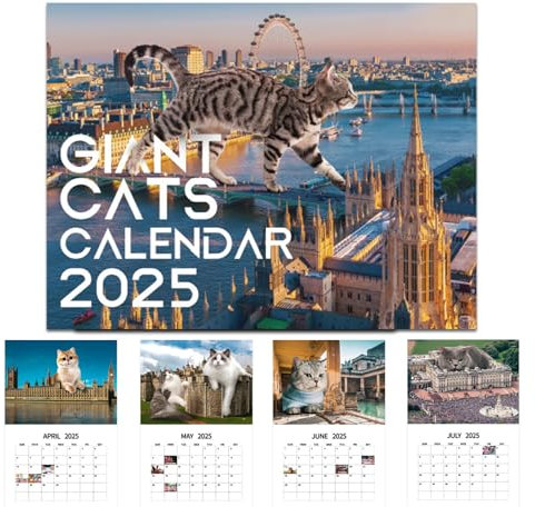 Mainiusi Kalender 2025, Familienkalender 2025 Lustige Wandkalender 2025 Sonnenbrille Kalender 2025, Calendar 2025, 2025 Kalender für Büro, Familien, Hotels (Riesenkatzen Wandkalender)