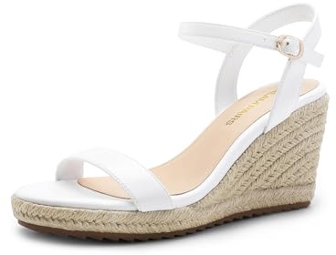 DREAM PAIRS Espadrillas da donna con punta aperta, sandali eleganti con plateau e cinturino elastico alla caviglia, bianco, 40.5 EU