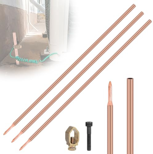 EFUTURETIME 3 x Barra di Terra 1m, Dispersore di Terracon φ14,2 in Acciaio al Carbonio con Rivestimento in Rame Elettrolitico da 0,2 mm con Morsetto e Bullone Protettivo