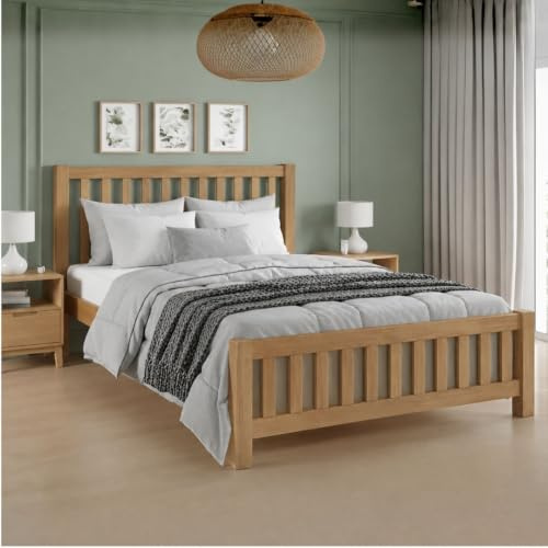Reinforced Beds BANHAM BED – Solid Wooden Bed Frame, Heavy Duty Rubberwood, Shaker Style Design, 28mm Thick Slats (Oak, Small Double)