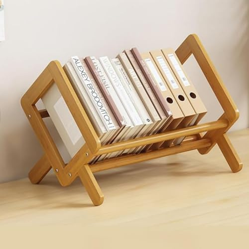 SunshineFace Bibliothèque inclinable en bois, étagère de bureau, support de rangement, petite étagère créative pour livres, magazines, CD