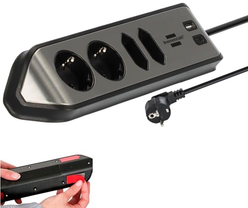 Brennenstuhl Estilo hörnuttagslist 4-faldig med USB A och USB C PD 30W (skrivbordsuttag för kök och kontor)