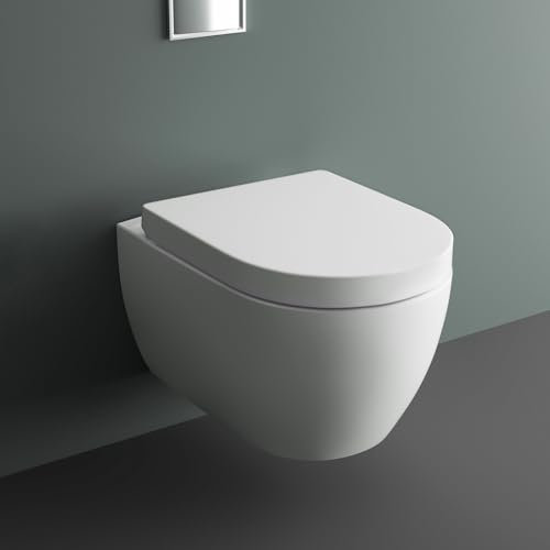 Alpenberger WC da parete con funzione bidet | sedile WC con abbassamento automatico | WC sospeso in ceramica bianca | ciotola da 52,5 cm di lunghezza