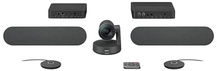 Logitech Rally Plus 960-001242 Kit de caméra de vidéoconférence 4K UltraHD (UHD) – Caméra de rallye, écran et concentrateur de table, 2 haut-parleurs Rallye, 2 microphones Rallye, télécommande