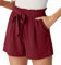 PrinStory Women's Summer Shorts With Pockets Lightweight Wide Leg Ladies Shorts Casual Elastic High Waisted Women's Pants (Wine Red, L)