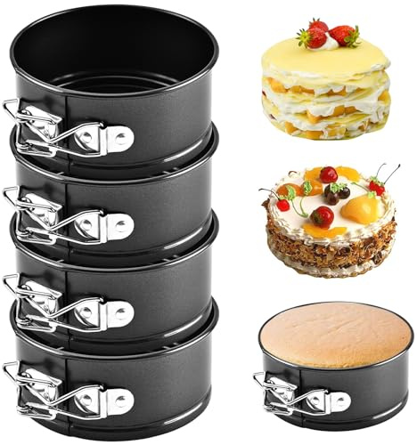 Restynic Mini Springform Cake Pans - Set of 4, Non-Stick & Removable Bottom - 4” Diameter, Perfect for Cheese Cakes, Pies, Quiches & More – Ideal for Home Bakers & Pros