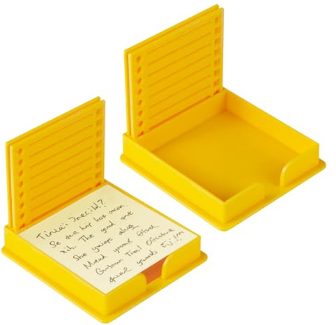 Sticky Notes Organizer, Zettelbox Desk Organizer Notizzettel-Boxen, Zettelbox mit 2 Text Marker Klebezettel Abroller Haftnotizen Kunststoff Box, 2 Sätze, Gelb