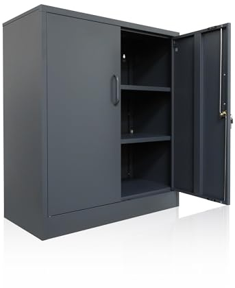 ONDIS24 Aktenschrank, Mehrzweckschrank, Schloss, verstellbare Ablagen, Stabil, belastbar, Doppeltüren mit Türmagnet, Griffen Robust und sicher, werkzeugschrank, Büro, Werkstatt, Garage (Anthrazit, 90)