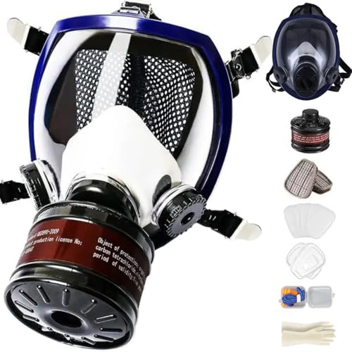 Gasmaske Vollmaske,Vollmaske Atemschutzmaske Staub Survival Nuklear und Chemie mit Aktivkohlefilter,Staubmasken Atemschutz Feinstaub für Gase Dämpfe, Chemikalien (MS81-Vollgesichts Atemschutzmaske)