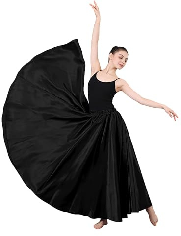 YZDMDM Women's Satin Flamenco Dance Skirt Belly Costume Long Full Adult Spanish Bull Ruffle Skirts Girl's Dancing Degree Maxi Black