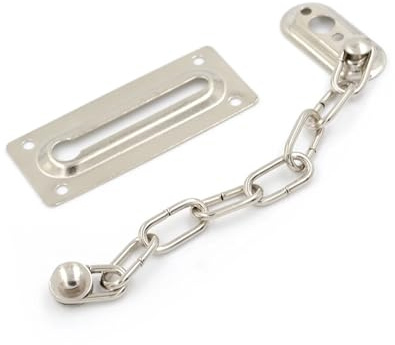 Cadena Puerta Seguridad Cerradura de cadena puerta plateada acero inoxidable, protector seguridad, cerraduras gabinete + tornillos, 1 ud