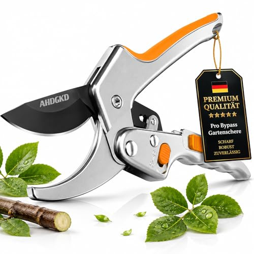 Tijeras de Podar Pro Bypass - 4 Aumentos de Potencia - para Rosas y Tijeras de Podar - Tijeras para Plantas Afiladas Ideales para la Artrosis - Corte Sin Esfuerzo - Doble Revestimiento Antiadherente