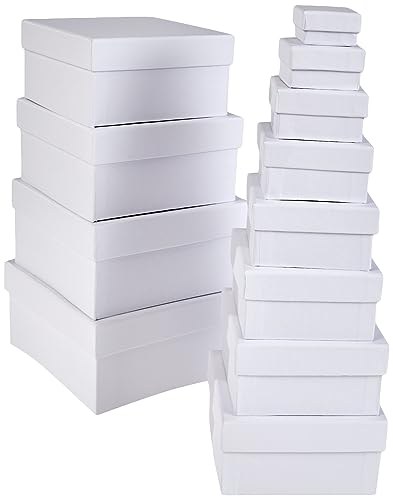Weiße, quadratische Pappschachteln zum Stapeln, Verzieren, Bemalen und Bekleben (12 Stück)
