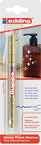 edding 751 gloss paint marker - gold - pack of 1 paint marker - round tip 1-2 mm - paint pen for glass, pebbles, wood, plastic, paper - waterproof, high coverage