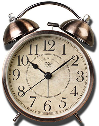 SAYTAY Classic Retro Desk Clock, Super Loud Alarm Clock Non Ticking Bell Movement Bedside Clock with Night Light,Battery Operated Quartz for Bedroom,Livingroom,Study Room,Kitchen etc (cooper)