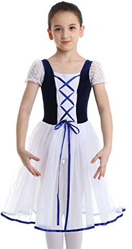 CHICTRY Girls Child Romantic Ballet Tutu Long Fancy Tulle Skating Dress Velvet Top Ballerina Dancewear Royal Blue 7-8 Years