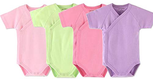 Baby Boys Girls Short Sleeves Kimono Onsies Cotton Baby Side-snap Bodysuit Pack of Cardigan Onsies for Infants (6-9 Months)