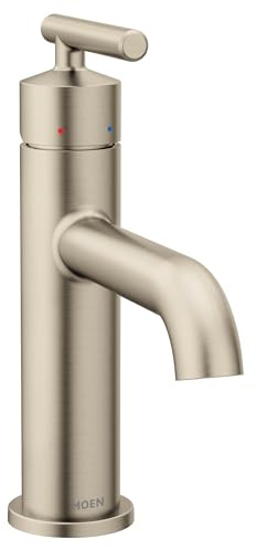 Moen Gibson Brushed Nickel One-Handle Single Hole Modern Bathroom Sink Faucet with Optional Deckplate, 6145BN