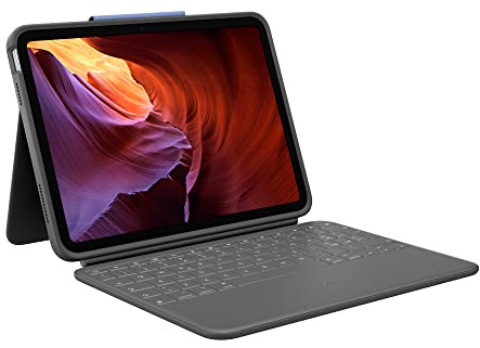 Logitech Rugged Folio, custodia con tastiera per iPad (10a generazione e A16) con Smart Connector e tastiera resistente agli schizzi, Layout Italiano QWERTY - Grigio