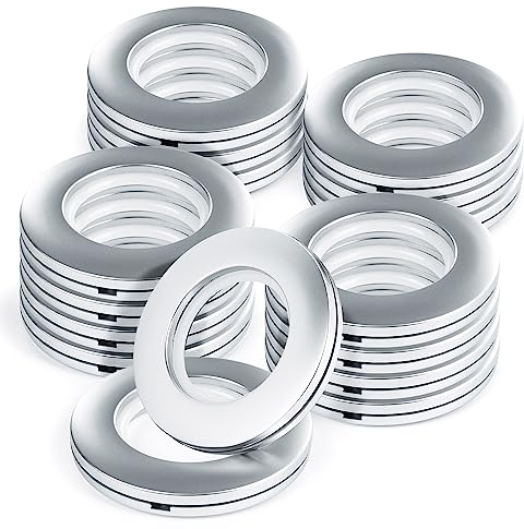 WCIC Curtain Rings with Eyelet 16PCS Grommets Plastic Rings Inner Diameter 40mm DIY for Window Shower Locker Room Door Curtains Matte Silver