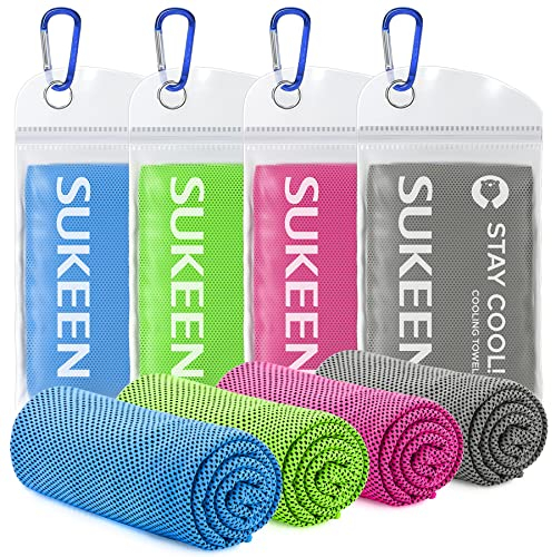 Sukeen 4 Pack Cooling Towel (40x12), Ice Towel, Soft Breathable Chilly Microfiber Towel for Yoga, Sport, Running, Gym, Workout, Camping, Fitness, Workout & More Activities