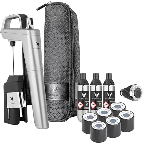 Coravin Timeless Six+ Weinkonservierungssystem | Einfach zu Bedienen & Schützt Wein vor Oxidation für 2+ Jahre | Inkl. Weinbelüfter & Tragetasche, Silber