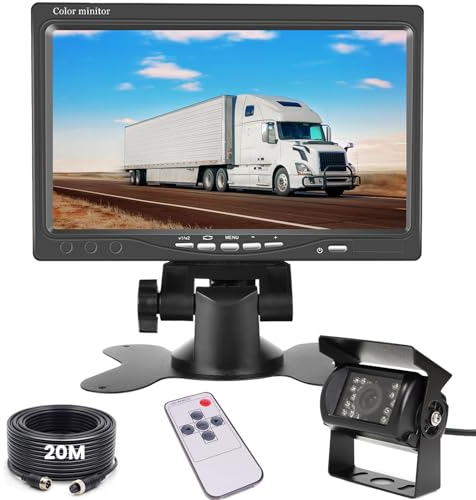 Hikity Kit Telecamera Retromarcia con Monitor 7 Pollice, Impermeabile IP69 Telecamera Posteriore Auto Camper, Visione Notturna Retromarcia per Camion, Autobus, RV, Rimorchio, Furgone (12-24V)