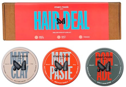 Men Rock Hair Styling Gift Set For Men, Contains Matt Paste, Matt Clay & Pomade, Perfect For Different Hair Styles With Strong Lasting Fixation 3 Items (30ml)