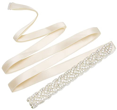 Jeesblsy Cinturón de Boda de Cristal de Diamantes de Imitación, Mujer Cinturón de Vestidos Fajín con Apliques Cadena de Cintura de Novia para Fiesta, Graduación Accesorios (Blanco marfil)