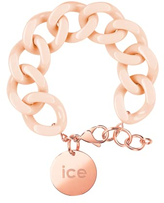 ICE - Jewellery - Chain bracelet - Nude - Rose-gold - Kettenarmband mit rosafarbenen XL-Maschen für Frauen, geschlossen mit einer roségold Medaille (020925)