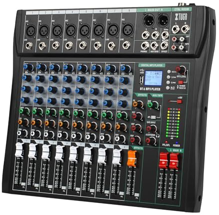 XTUGA Professioneller Audio-Mixer, Mischpult, USB, Mischpult, 8 Kanäle, Bluetooth, MP3, Equalizer, 3-Band-Schnittstelle, USB/Audio, Stromversorgung Phantomspeisung 48 V (CT80-First)