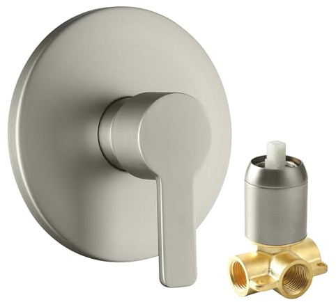 DOLGABA Shower Valve Handle Bathroom Shower Mixer Valve Kit, Wall Mount Rough-in Tub Shower Control Valves Round 1 Way Single Function, Female Thread, Brushed Nickel
