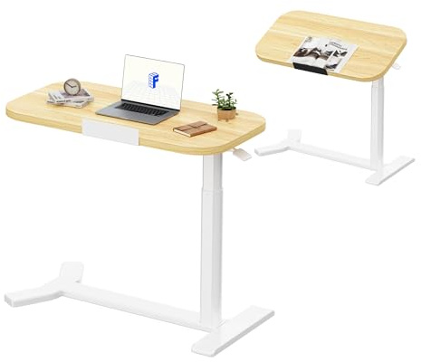 FLEXISPOT Overbed Table with Wheels, Adjustable Height Bedside Table, Rolling Laptop Desk for Bed Sofa, Small Standing Desk 75 x 40 cm, Mobile Computer Cart, H5 Maple