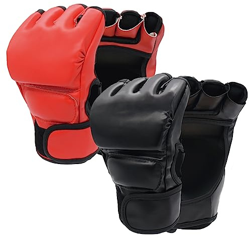 2 Pairs Boxing Gloves Kickboxing Gloves for Men Women Beginner Professional Shockproof Leather Sparring Training Gloves Set MMA Gloves (Black and Red)