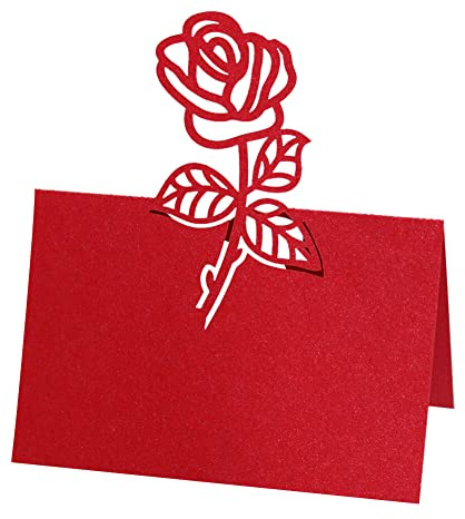 Placeringskort med romantiska rosblommor, 50 st, ihålig design, bröllopsnamn, bordskort, eleganta gästsäten, bordsnummer, kort, bröllop, babyshower, mottagningsdekoration, pärlemorskimrande röd