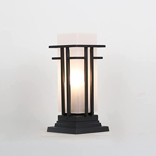 Luz de poste de jardín Portal de lámpara de pilar retro, Accesorios de iluminación de poste Linternas de pilar de estilo chino Luz de montaje en muelle con vidrio esmerilado de metal impermeable negro