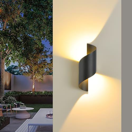 SANSHI LED Wandlampe Innen/Außen,10W Außenleuchte Wandleuchte,IP65 wasserdichte Außenwandlampe 3000K Warmweiß Wandbeleuchtung,Modern Up Down Dekorative Wand Lampe für Garten,Balkon,Wohnzimmer Schwarz