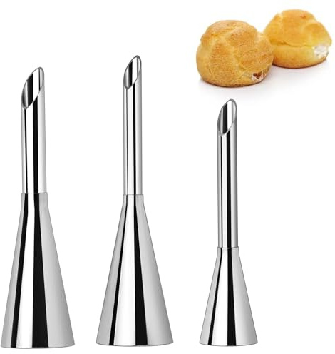 Victhur Large Cream Icing Piping Nozzle Tips 3 Pieces Professional Stainless Steel Puff Nozzle for Decorating Cake and Filling Pastry