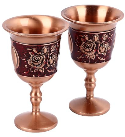 Copa de Metal Vintage, Estructura Duradera en Relieve, Atractiva, Copa de Vino de Metal Vintage, Aleación de Zinc para Bar, Gabinete de Vino, 2 uds. (Oro rosa (fondo rojo))
