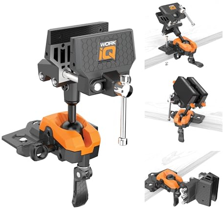 WORK IQ TOOLS 360° Rotating Bench Vise with 5 Jaw Pads - Versatile Woodworking & Pipe Vise for Home Improvement Projects - Compatible with Work Table Workbenches & IQ Connect Accessories