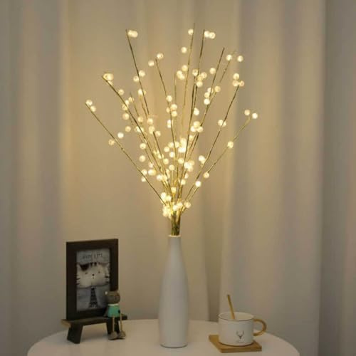 Ulalaza 70 cm 2 Ramas 40 Bombillas LED Lámpara de Rama con Pilas Ramas de Sauce Iluminadas LED Relleno de Florero Uso para Decoraciones Navideñas de Fiestas en el Hogar Interiores y Exteriores