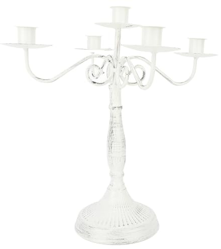 Fabater Bougeoirs en Fonte – Candélabre Vintage en Métal à 5 ​​Bougies – Bougeoirs pour Bougies Coniques de 1/2 à 1 Pouce, Bougeoirs à 5 Bras (Blanc Vintage)