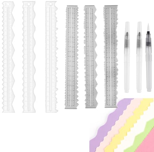 9 st/set metall akrylpapper rivlinjal oregelbundna kanter med vattenborstar linjal däckkanter linjal mätning prägling skärsnitt för korttillverkning scrapbooking hantverk gör-det-själv skärverktyg