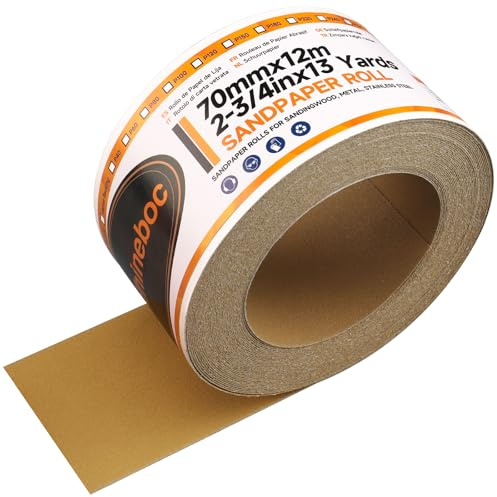 Shineboc Körnung 180 Selbstklebende Schleifpapier Rolle 70 mm x 12 m Schleifpapier Rolle für Auto und Holzbearbeitung