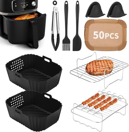 Lot de 14 Air Fryer Accessoires Set,2 Pièces Moule Silicone Air Fryer pour Ninja Double Stack XL SL400EU, Moule Accessoires Airfryer pour Foodi Max Dual Zone 9.5l AF400EU AF300EU 7.5L