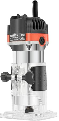 TESUGN Oberfräse Trimmer Einhandfräse Kantenfräse Holzfräse Oberfräse 800 W 30000 U/min, Electric Hand Holz Oberfräse Durchmesser 6,35mm Multifunktionsfräse Hartmetall Fräser Set