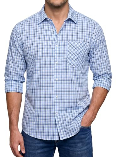 Enlision Chemise Homme à Carreaux Manches Longues Boutonnées Décontractées Chemises pour Hommes avec Poches Coupe Régulière S-6XL