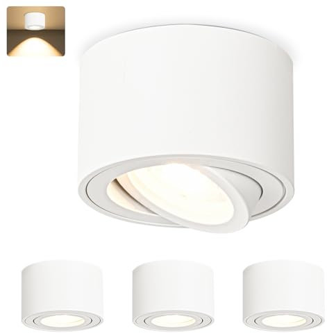 GeyouLux 4x LED Aufbauspot Weiß - Extra Flach & 38° Schwenkbar Deckenspots - Ø80x50mm - Aufputz Spots Decke inkl. 5W 3000K LED Modul 230V, Deckenstrahler Aufbaustrahler