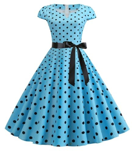 Rockabilly - Vestido de manga corta para mujer, de los años 50 y 60, con lunares, estilo coctail, vintage, swing a la moda, para bodas, festivos, hasta la rodilla, túnica, vestido de fiesta, vestido